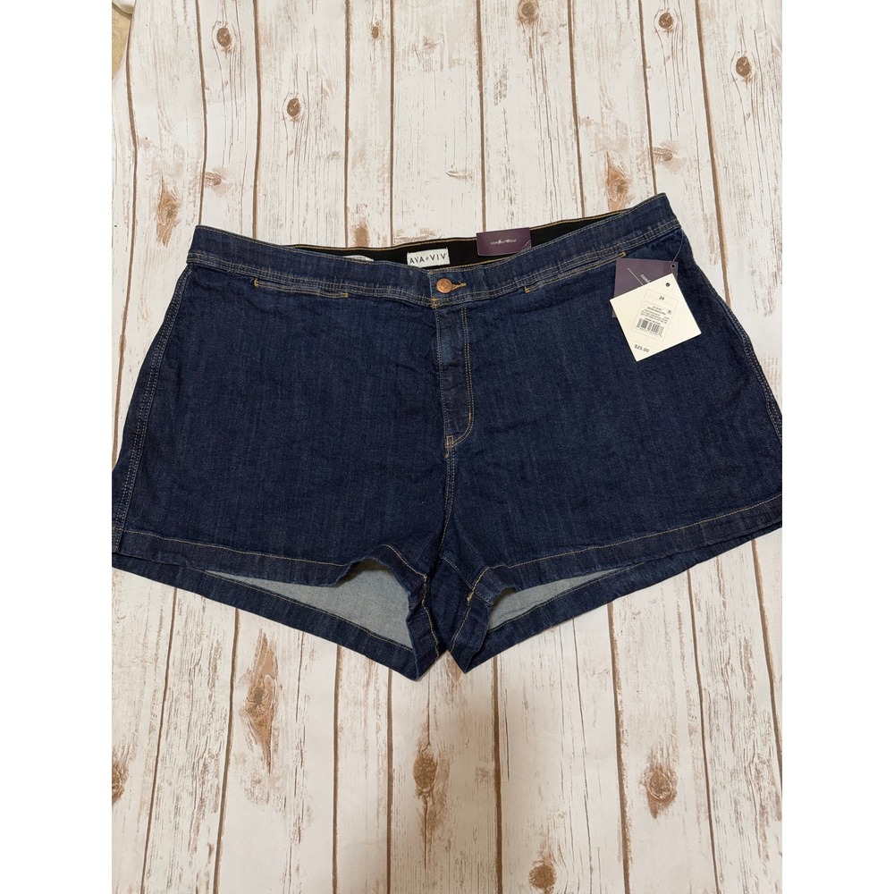 Ava & Viv Womens Plus Size 24 Dark Wash Denim Shorts High Rise Comfort Waist NWT